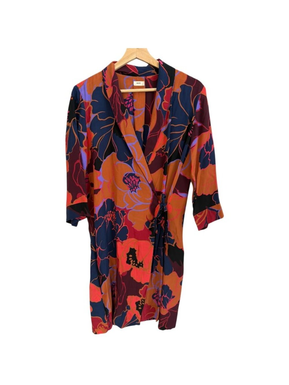 Warm NY‎ Resort Costal Beachy Silk Floral Warp Dress Hawaii Orange 0 Maximalist
